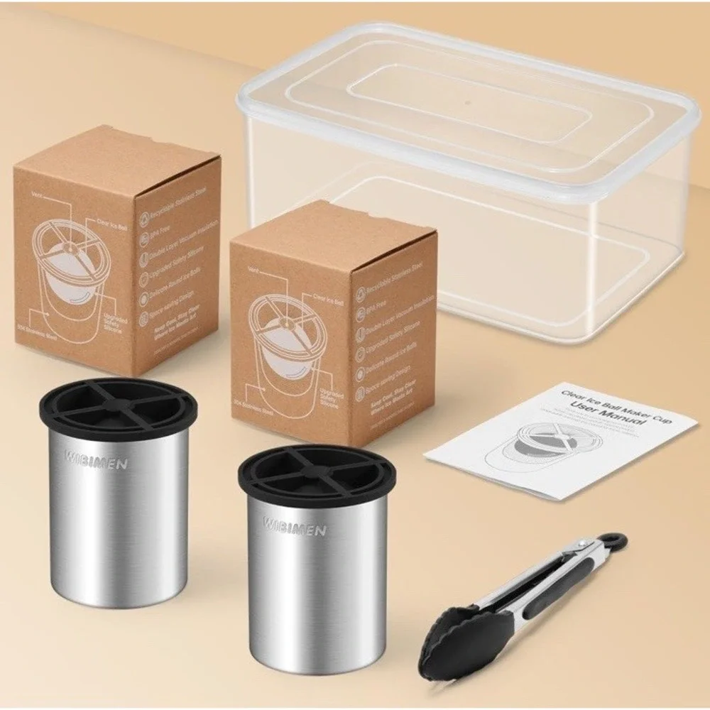 Clear Ice Cube Maker 2.5 Inch Stainless Steel Crystal Large Ball Silicone MoldOp